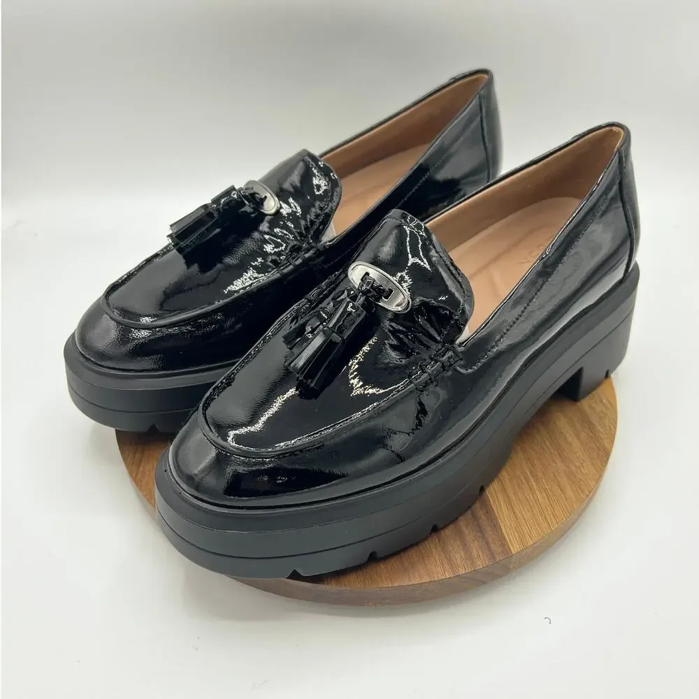 Naturalizer Nieves Black Patent Tassel Lug Sole Loafers Size 9
